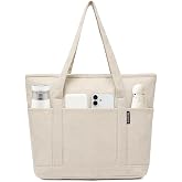 QYEPYUE Large Canvas Tote Bag for Women, Beach Bag with Zipper, Utility Tote Bag with 3 Front Pockets, Weekender Pool Bag