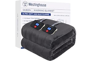 Westinghouse Electric Blanket Queen Size, Super Cozy Soft Flannel 84"" x 90"" Heated Blanket with 10 Fast Heating Levels & 1-12 Auto-Off, Machine Washable, ETL&FCC Certification, Charcoal