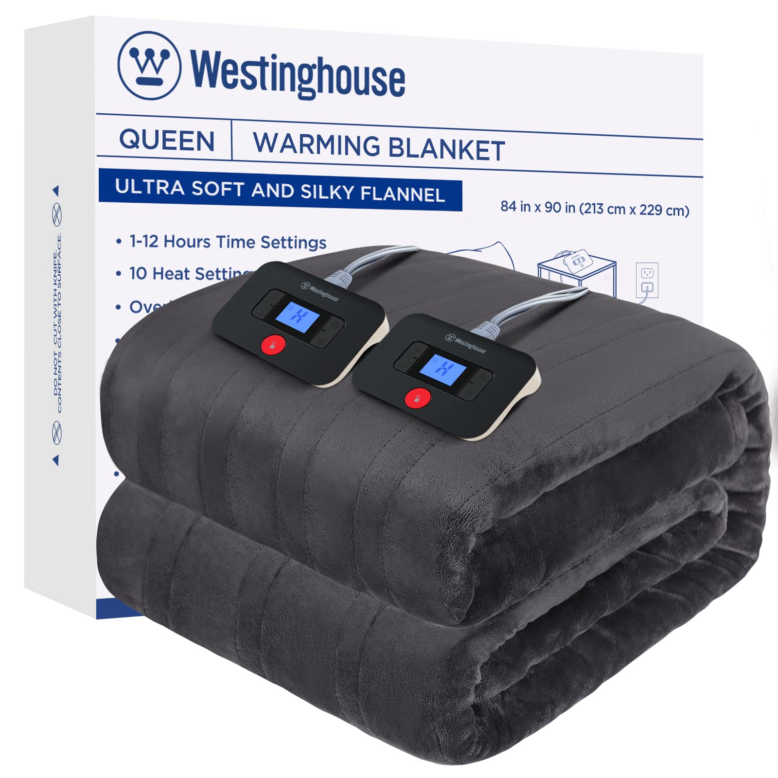 Photo 1 of Westinghouse Electric Blanket Queen Size, Super Cozy Soft Flannel 84"" x 90"" Heated Blanket with 10 Fast Heating Levels & 1-12 Auto-Off, Machine Washable, ETL&FCC Certification, Charcoal