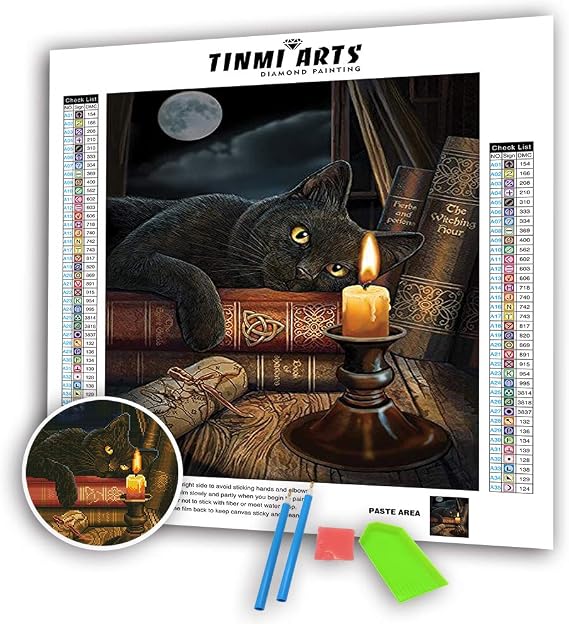 TINMI ARTS 5D Diamond Painting Witch's Black Cat Full Round with AB