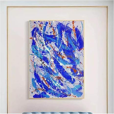 Amazon 大きな油絵キャンバス抽象絵画青抽象絵画現代美術抽象油絵特大壁アート 50x70cmx1フレームなし アートフレーム ポスター オンライン通販