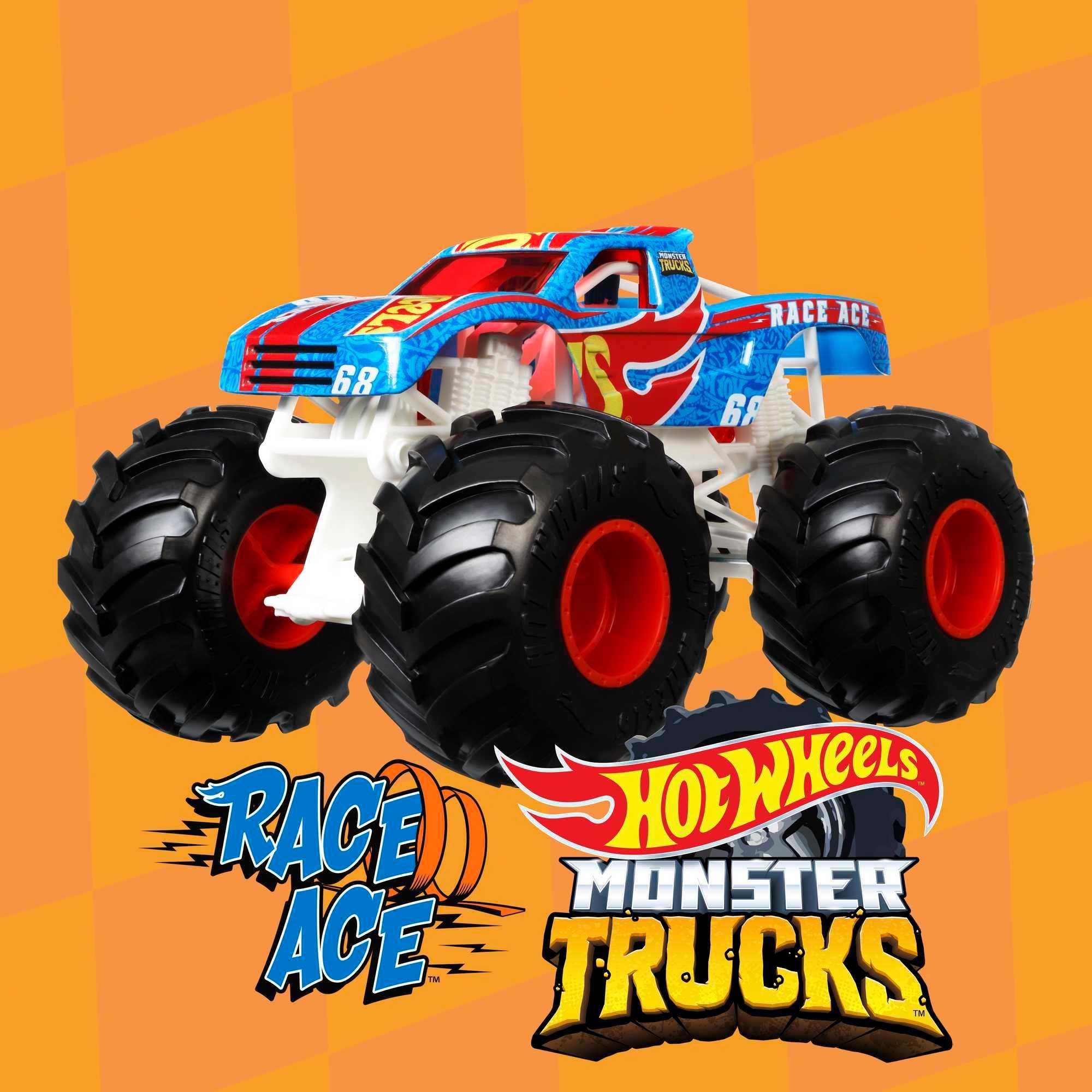 Hot Wheels Monster Trucks Toy Truck, Oversized 1:24 Scale Die-Cast Race Ace for Kids & Collectors