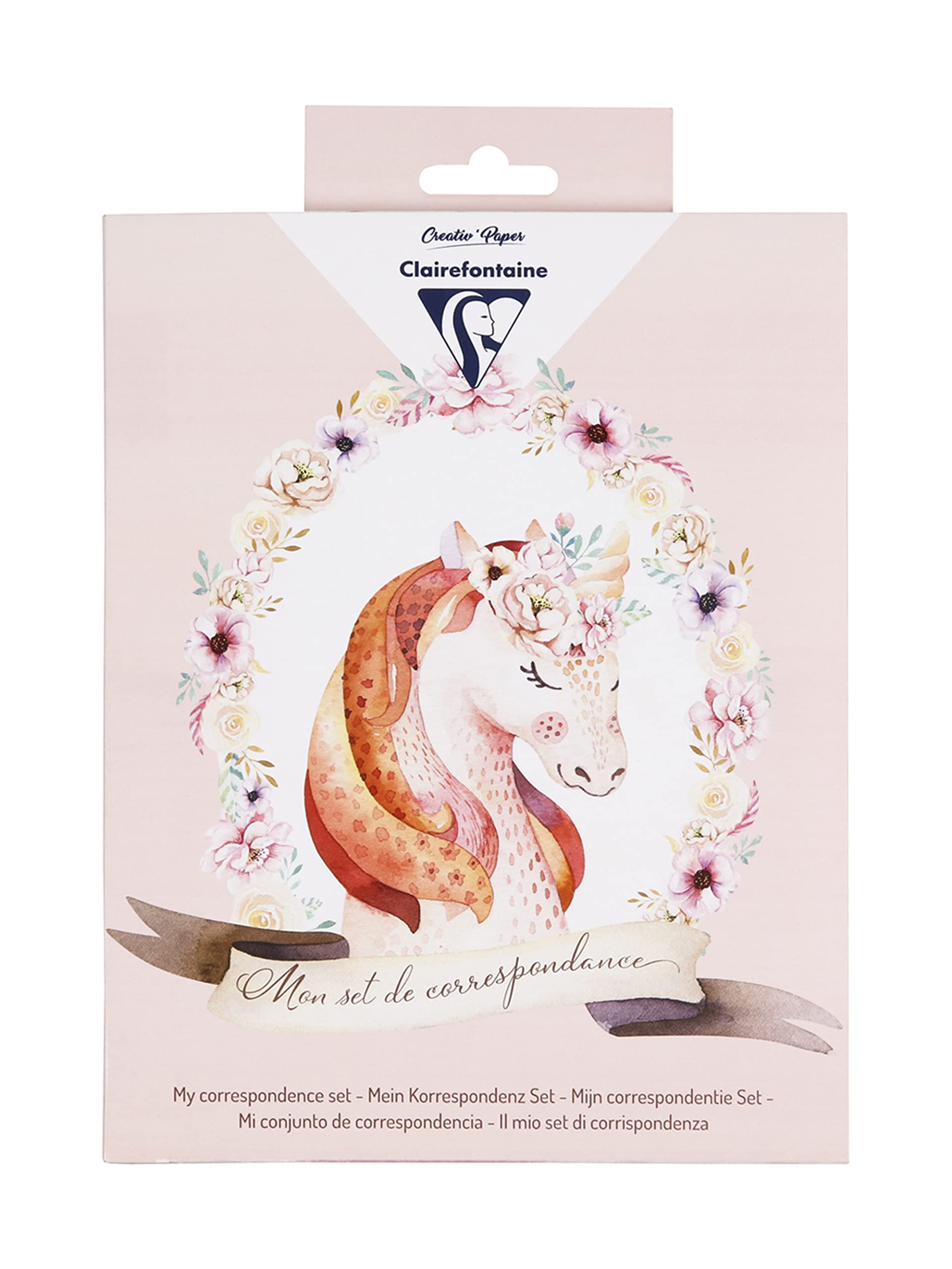 Clairefontaine 20041C - Unicorn Letter Set for Children - Letter Paper - 8 sheets A5 + 8 envelopes C6 + 4 cards 11x15,5cm + stickers - Correspondence Set Pink