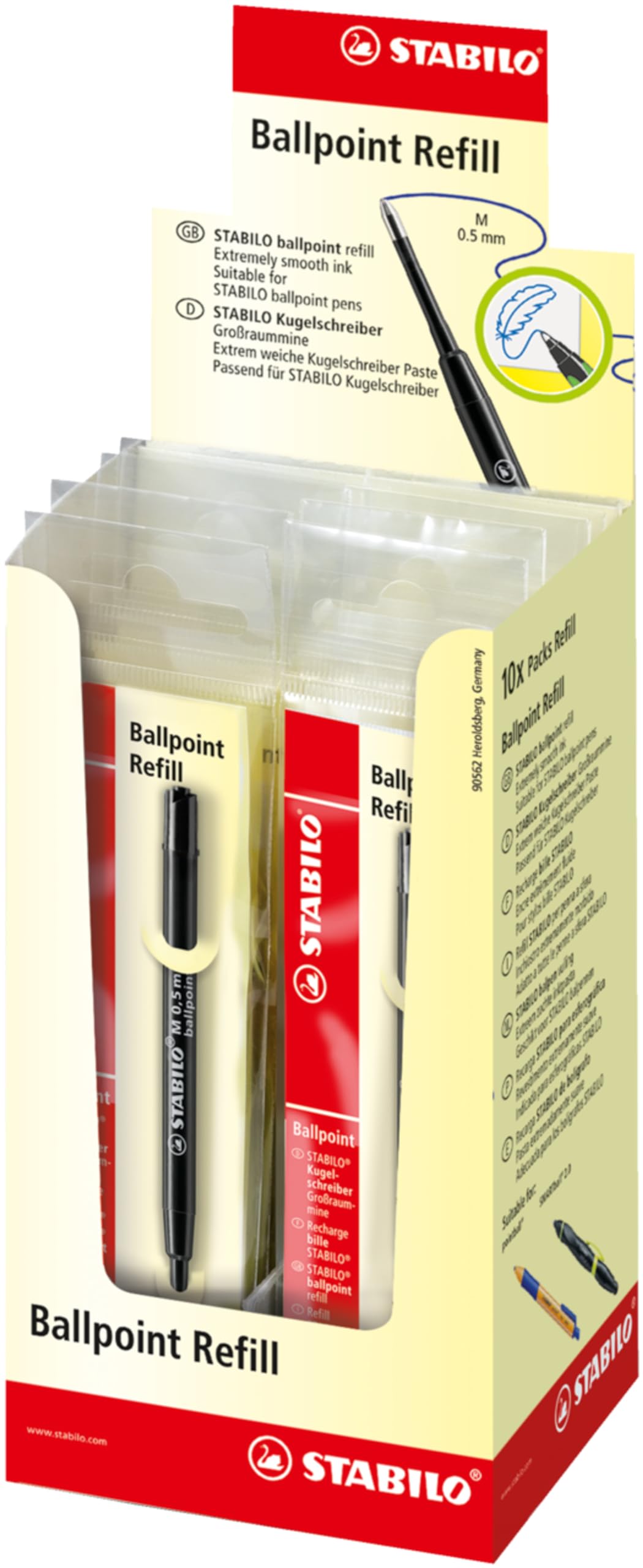 STABILO Ballpoint Pen Refill - Pack of 10 - Black