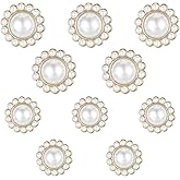 Yuomeaz 10 Pcs Pearl Buttons, Vintage Faux Pearl Button with Shank, Decorative Metal Rhinestone Buttons for Clothes, Dresses, Shirts, Sewing, DIY Crafts (White Gold 21 + 25 mm)