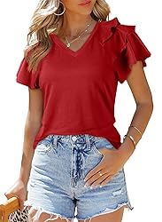 SHEWIN T Shirts for Women Ruffle Short Sleeve Tops