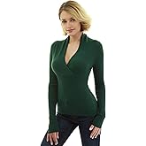 AmélieBoutik Women Deep V Neck Empire Waist Long Sleeve Knit WrapTop Sweater