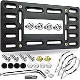 Aootf Front License Plate Bracket Holder - Universal Front Bumper License Plate Mounting Kit, 2 Drill Holes Car Tag Adapter with Anti Theft Stainless Steel Screw Bolt Caps