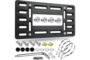Aootf Front License Plate Bracket Holder - Universal Front Bumper License Plate Mounting Kit, 2 Drill Holes Car Tag Adapter with Anti Theft Stainless Steel Screw Bolt Caps