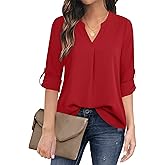 Timeson Women's Casual Chiffon V Neck 3/4 Sleeve Blouse Tops