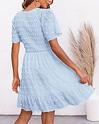 BTFBM Womens V Neck Casual Vacation Dress Short