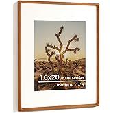 RICHFOCUS 16x20 Picture Frame USA-Sourced Natural Teak Solid Wood Photo Frame Handcrafted Rounded Corner Wooden Frame with Real Glass Display Photos 11x14 with Mat or 16x20 Without Mat