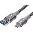 Amazon Basics USB-C to USB-A 3.1 Gen 1 Fast Charger Cable, Nylon Braided Cord, 5Gbps High-Speed for Apple iPhone 16/15, iPad, Samsung Galaxy, Tablets, Laptops, 6 Foot, Dark Gray