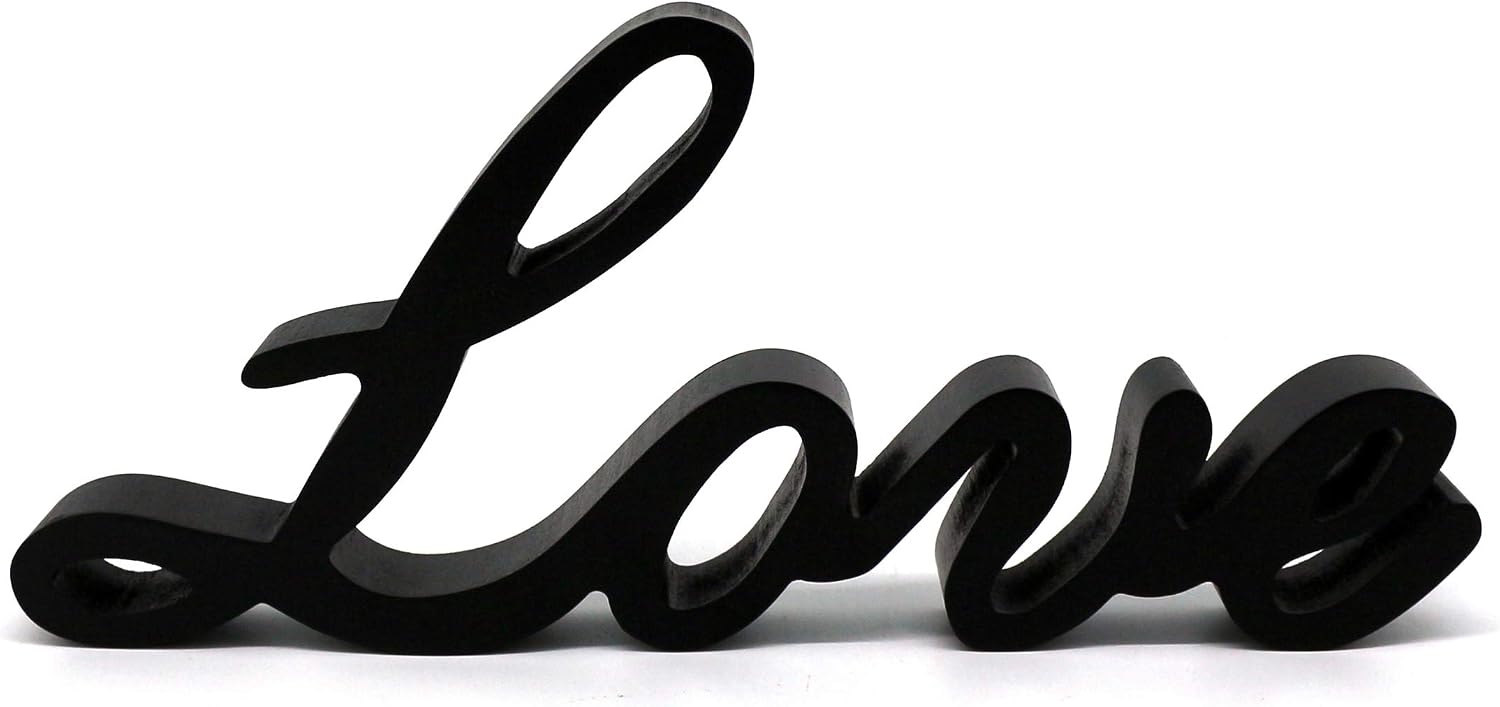 CVHOMEDECO. Black Wooden Words Sign Free Standing "Love" Desk/Shelf/Home Wall/Office Decoration Art, 10.25 x 4.5 x 1 Inch - Image 3