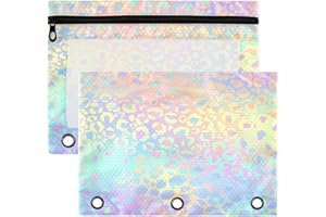 Kcldeci Pencil Pouch for 3 Ring Binder, Galaxy Leopard Spots Print 2 Pack Binder Pencil Pouch with Clear Window Pencil Bags with Zipper Pencil Case for Binder