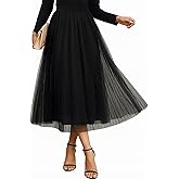 Cutecrop Women Tulle Skirt Fashion Pleated Mesh Skirt Elastic High Waist A Line Layered Flowy Party Wedding Daily Wear