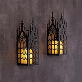AIM & GGKK Wall Candle Sconce Holder,Set of 2 Gothic Cathedral Wall Sconce with Window Design,Black Metal Wall Mount Candle Holder for Living Room, Dining Room,Rustic Farmhouse Decorations