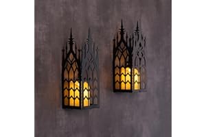 AIM & GGKK Wall Candle Sconce Holder,Set of 2 Gothic Cathedral Wall Sconce with Window Design,Black Metal Wall Mount Candle Holder for Living Room, Dining Room,Rustic Farmhouse Decorations