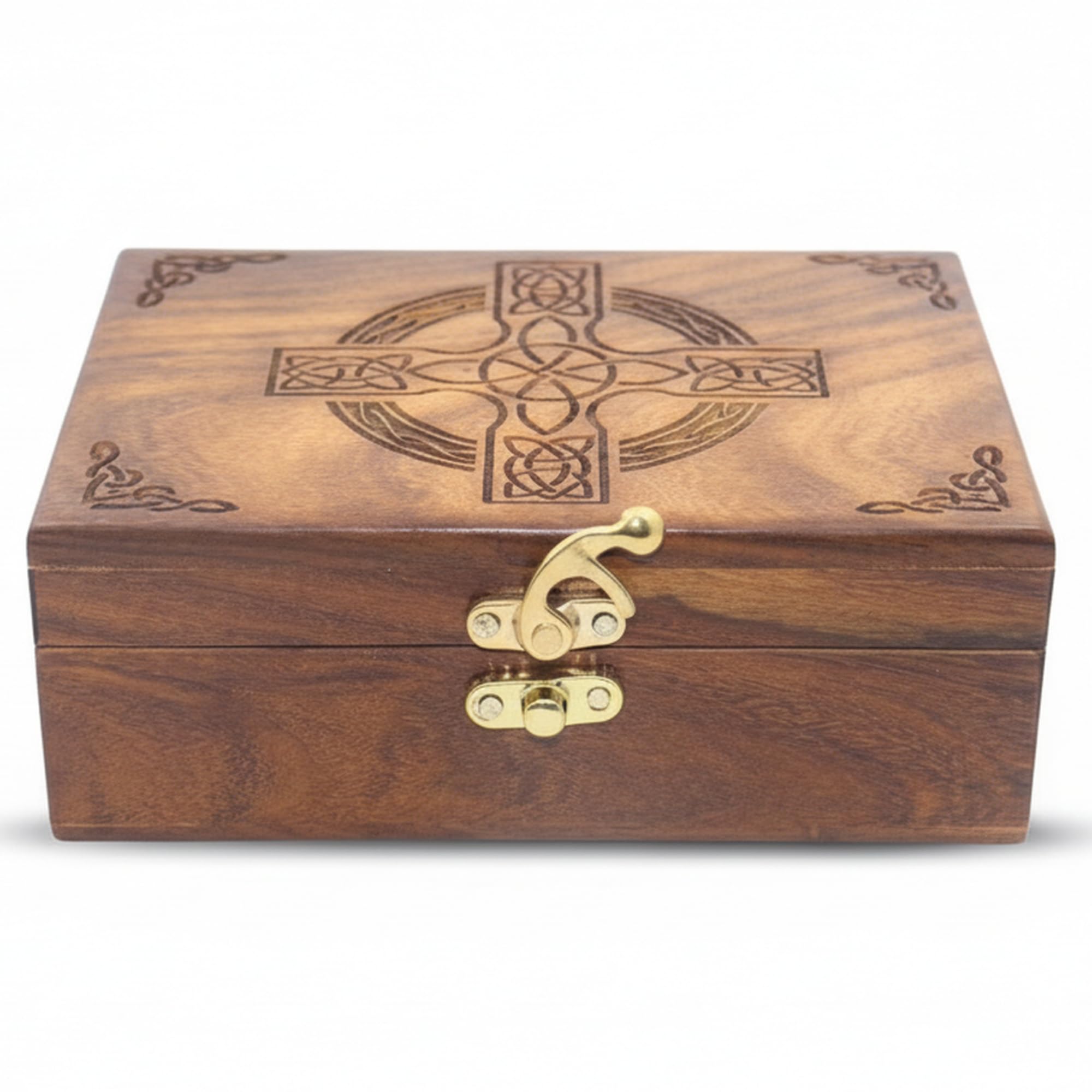 Hind Handicrafts Rosewood Handmade Wooden Urn Celtic Cross Engraving Handcarved Jewellery Box Women-Men Jewel | Home Decor Accents Decorative Boxes Storage & Organiser (7'' x 5'' 2.5'', 2)