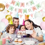 Buygain Happy Birthday Banner with Balloons Green Pink 12in Decor Set view 4
