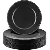 Didaey 24 Pack Chargers Plates for Dinner, 13", Black, Beaded Rim | Elegant Metallic Serving Trays Bulk, Acrylic Dinnerware for Wedding Dinner Holiday Party Events