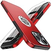 Yamink for iPhone 16 Pro Max Case with Screen Protector(Tempered Glass),Hybrid 2 in 1 Protective Slim Fit Sturdy Phone Case with Invisible Magnetic Ring Kickstand for iPhone 16 Pro Max 6.9 Inch,Red