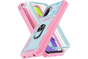 GRITUP for Samsung Galaxy-A03S-Phone Case with 2PCS Screen Protector, Build in 360° Rotating Ring Kickstand, Military Grade Protective Case for Galaxy AO3S Phone, Green+Pink