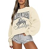 Kelxjia Western Sweatshirts For Women Oversized Cowgirl Pullover Graphic Country Sweatshirt Vintage Rodeo Long Sleeve Shirts