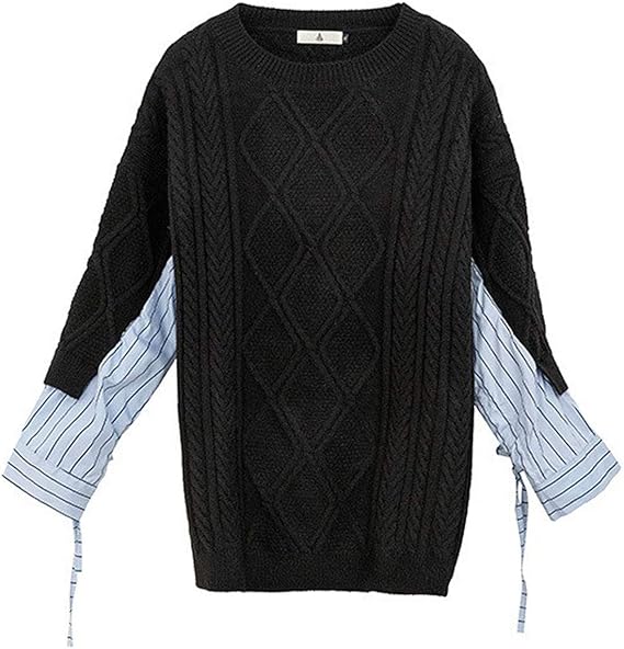 Amazon 大きいサイズ レディース ざっくりニット シャツレイヤード ドッキング セーター Ll 3l 4l S386 セーター 通販