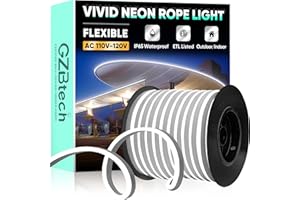 GZBtech Flexible LED Neon Rope Lights 132FT,AC 110-120V Waterproof Strip Light, 120 LEDs/M Cuttable Connectable Neon Lighting for Indoor Outdoor Home Decor/Commercial Building Use-Cold White 40M