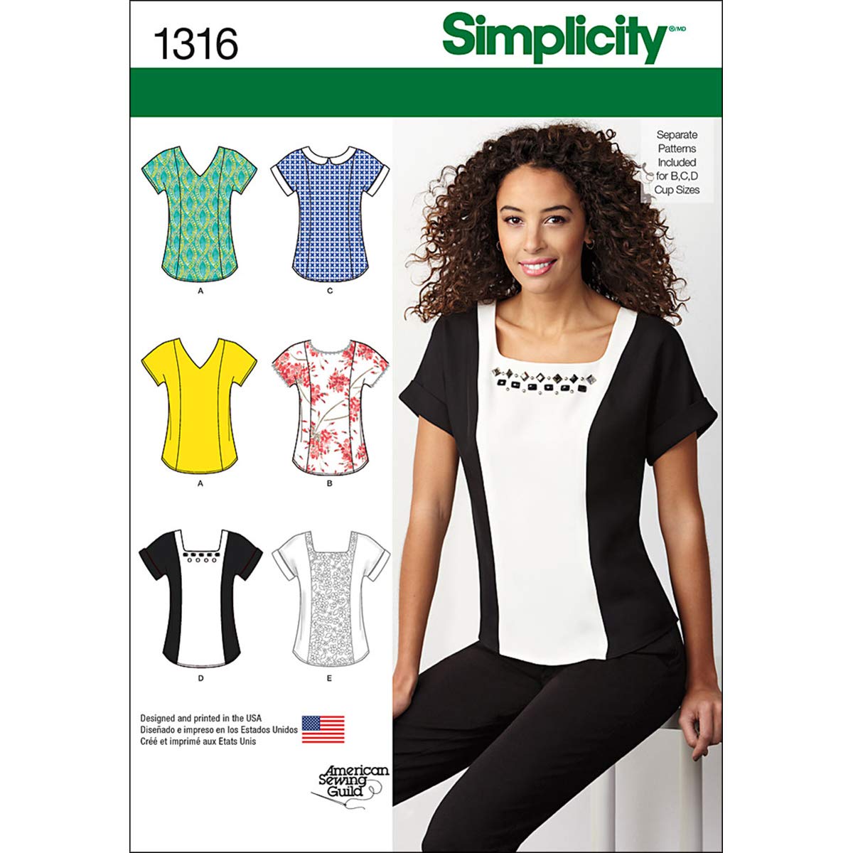 Simplicity Sewing Pattern 1316: Misses' Top with Neckline Variations, Size, Paper, White, R5 (14-16-18-20-22)