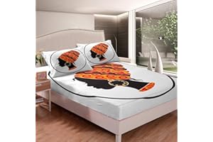 African Woman Fitted Sheet Full Size African Pattern Bottom Sheet 3D Single Fitted Sheets, Ultra Soft Microfiber Deep Pockets