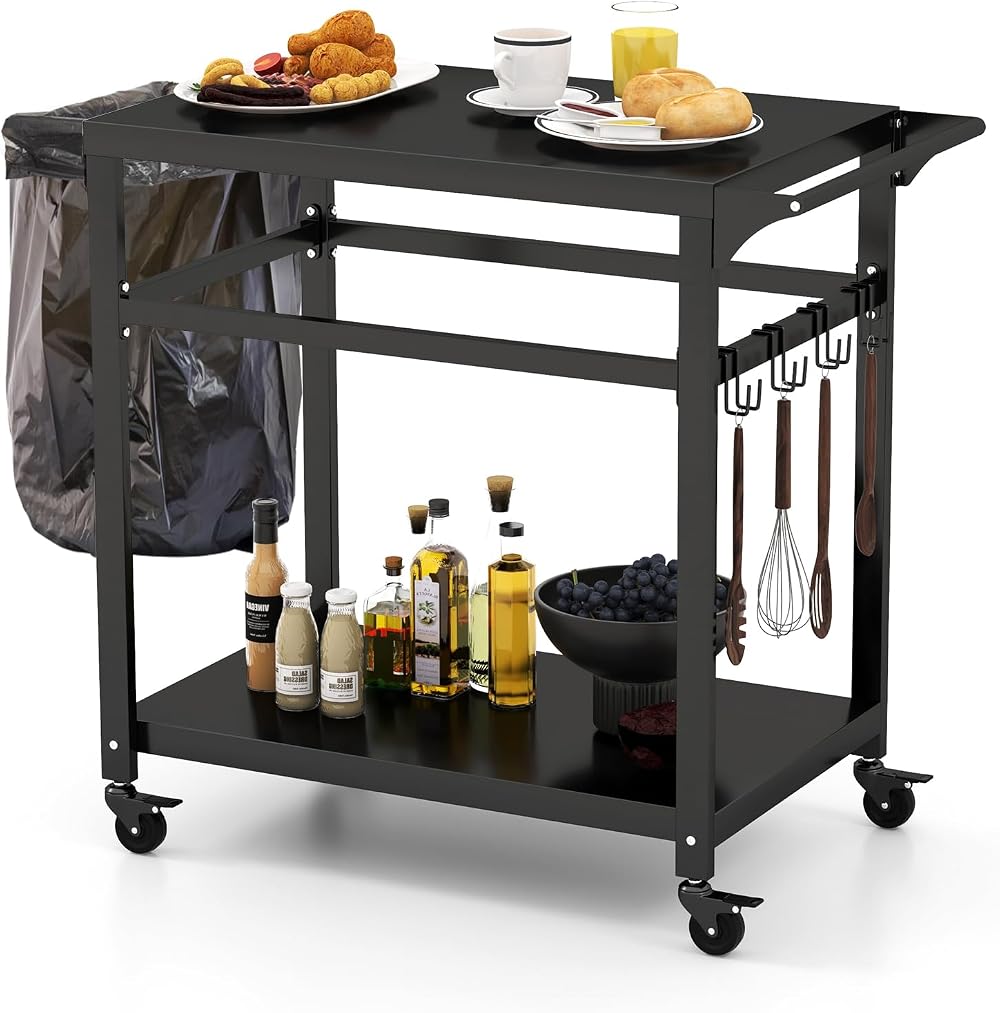 TANGZON Outdoor Grill Cart with 4 Lockable Wheels 108x50x88cm