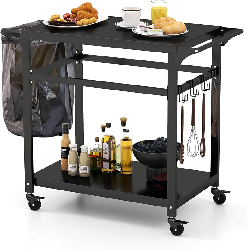 TANGZON Outdoor Grill Cart with 4 Lockable Wheels 108x50x88cm