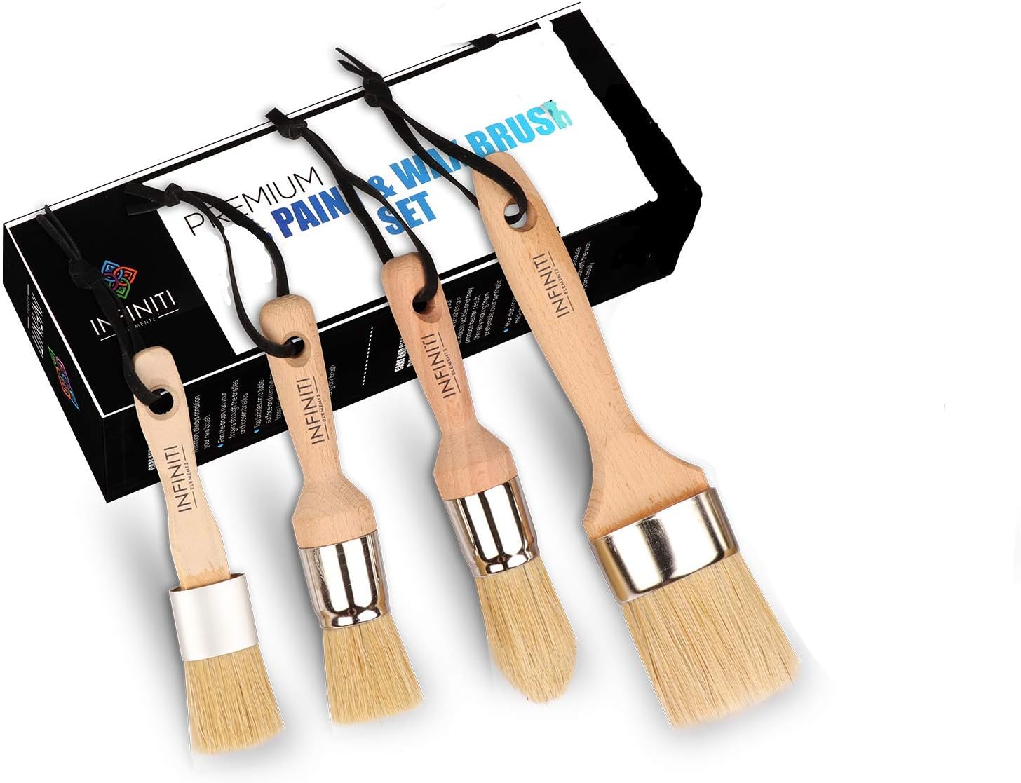4 PC Professional Chalk and Wax Paint Brush Set!!!! Large DIY Painting and Waxing Tool | Smooth, Natural Bristles | Folk Art, Home Décor, Wood Projects, Furniture, Stencils | Reusable
