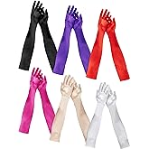 6 Pack Long Satin Gloves 1920s Opera Length Gloves for Wedding Halloween Prom (6 Colors)