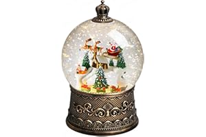 Flldsee Christmas Snow Globe Lantern, Glitter Musical Snowglobe Light with Timer, USB & Battery Powered Music Box, Santa Rein