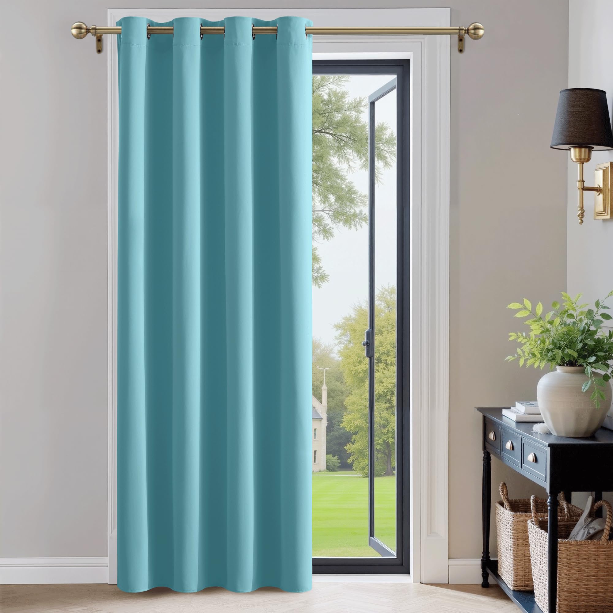 PONY DANCE Decorative Window Curtain - Eyelet Energy Saving Thermal Insulated Blackout Window Curtain for Bedroom, Single Panel, W 52" x L 84", Light Blue — image 1