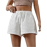 Floerns Women's Elastic Waist Double Layered Linen Shorts Knot Front Casual Loose Shorts