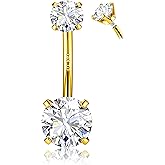 FIASASO 14G Surgical Steel G23 Titanium Sterling Silver 14K Gold Plated Belly Button Rings for Women Round Cubic Zirconia Navel Barbell Stud Hypoallergenic Body Piercing Jewelry