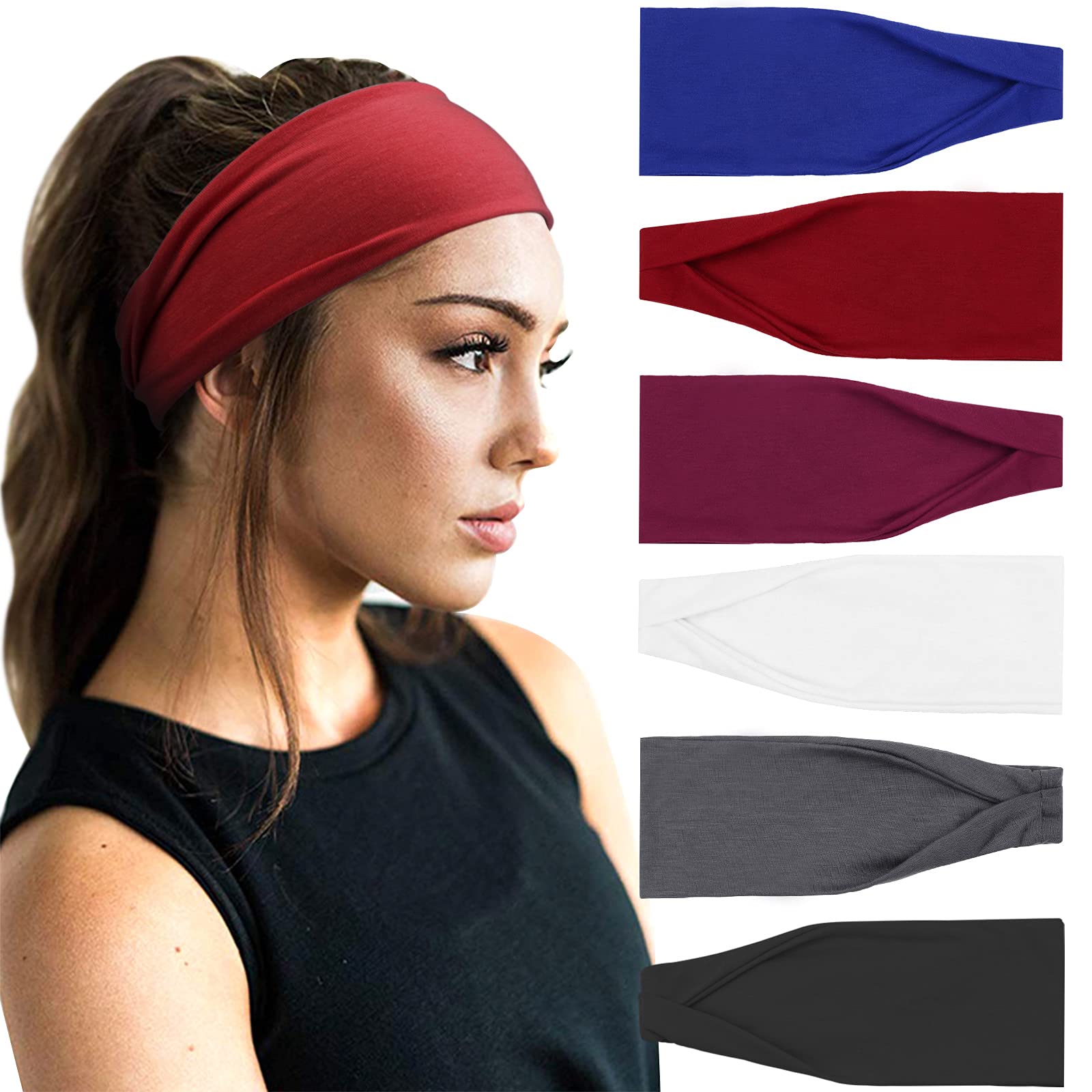 DRESHOW 6 Pack Headbands for Women Wide Elastic Hair Bands Head Wrap Hair Accessories