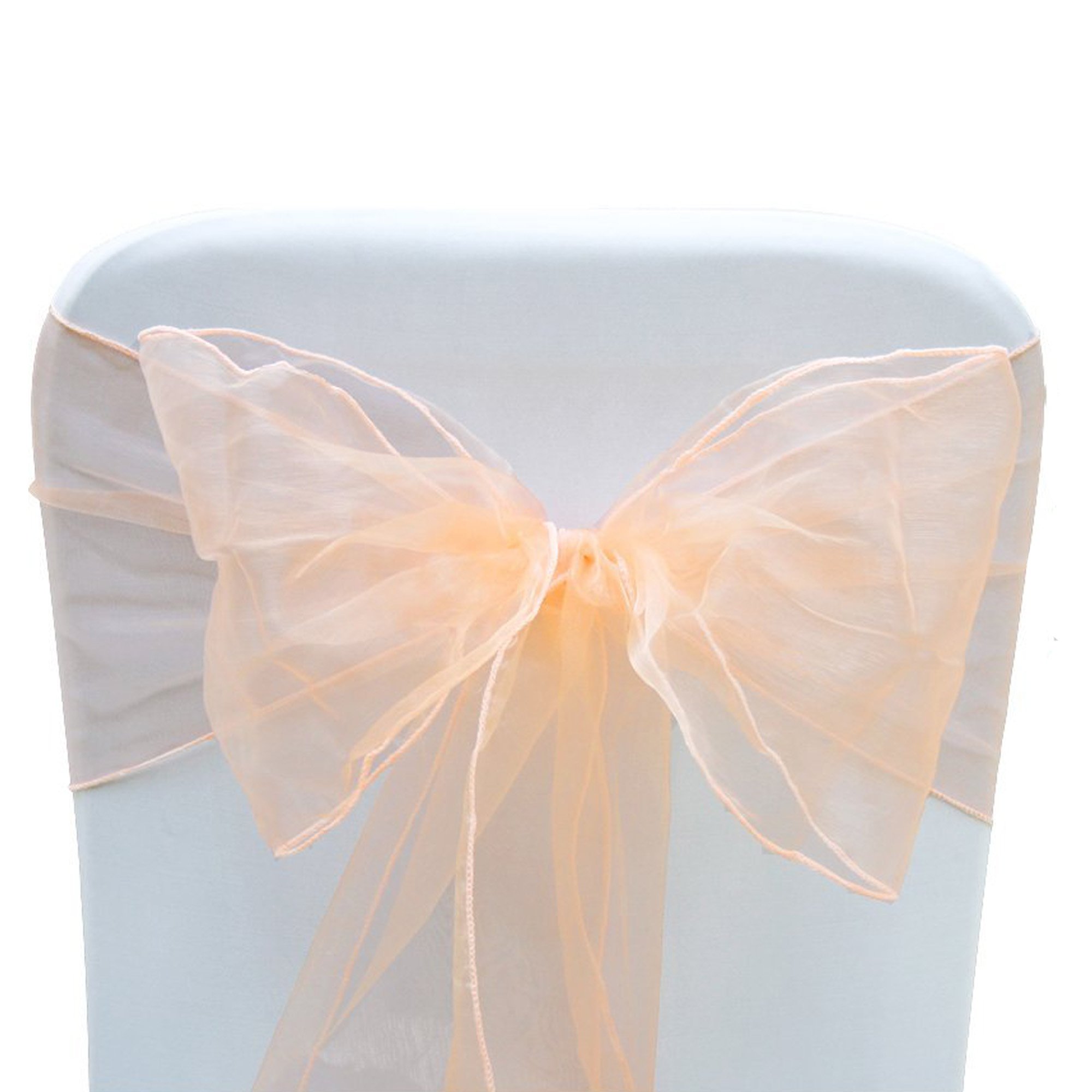 Trimming Shop Organza Chair Sashes - Peach - Sheer Sash Ties, 17x280cm Wider Sash Fuller Bow Chair Cover Sashes for Wedding Chairs, Proms, Dining Table Styling & Event Decorations, 50pcs