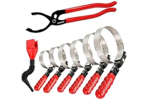 CAROTUPY 8pcs Oil Filter Wrench Set, 12" Adjustable Oil Filter Pliers with Flexible Oil Funnel, Oil filter Removal Tool Adjustable from 1-1/4"-5-2/5"