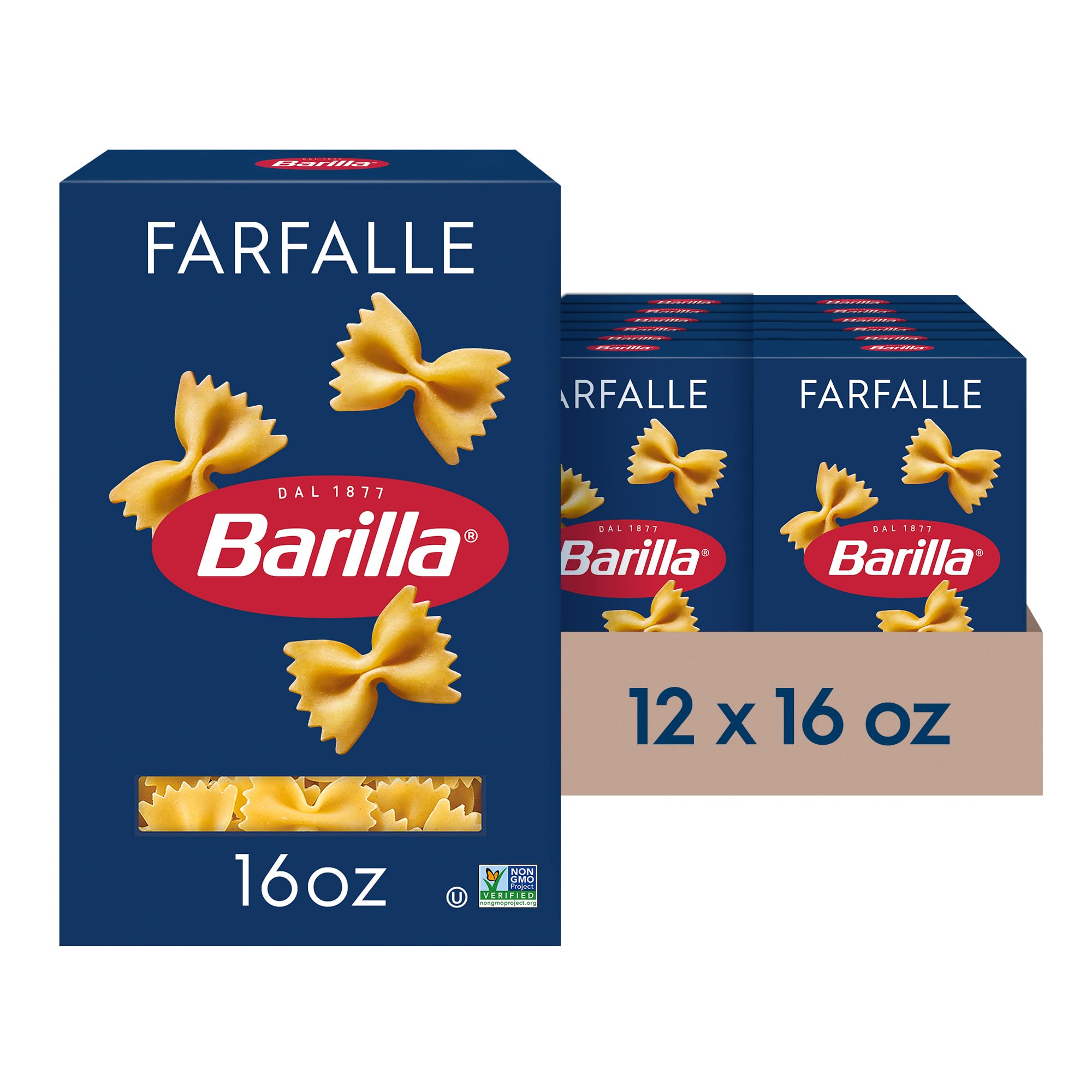 Photo 1 of Barilla Farfalle Pasta, 16 oz. Box (Pack of 12) - Non-GMO, Made with Durum Wheat Semolina - Kosher Certified, BEST BY APR 01, 2028
