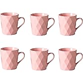 MIWARE 11 Ounce Porcelain Mugs, Set of 6, Tea and Cocoa Mug Set, Matte (Pink)
