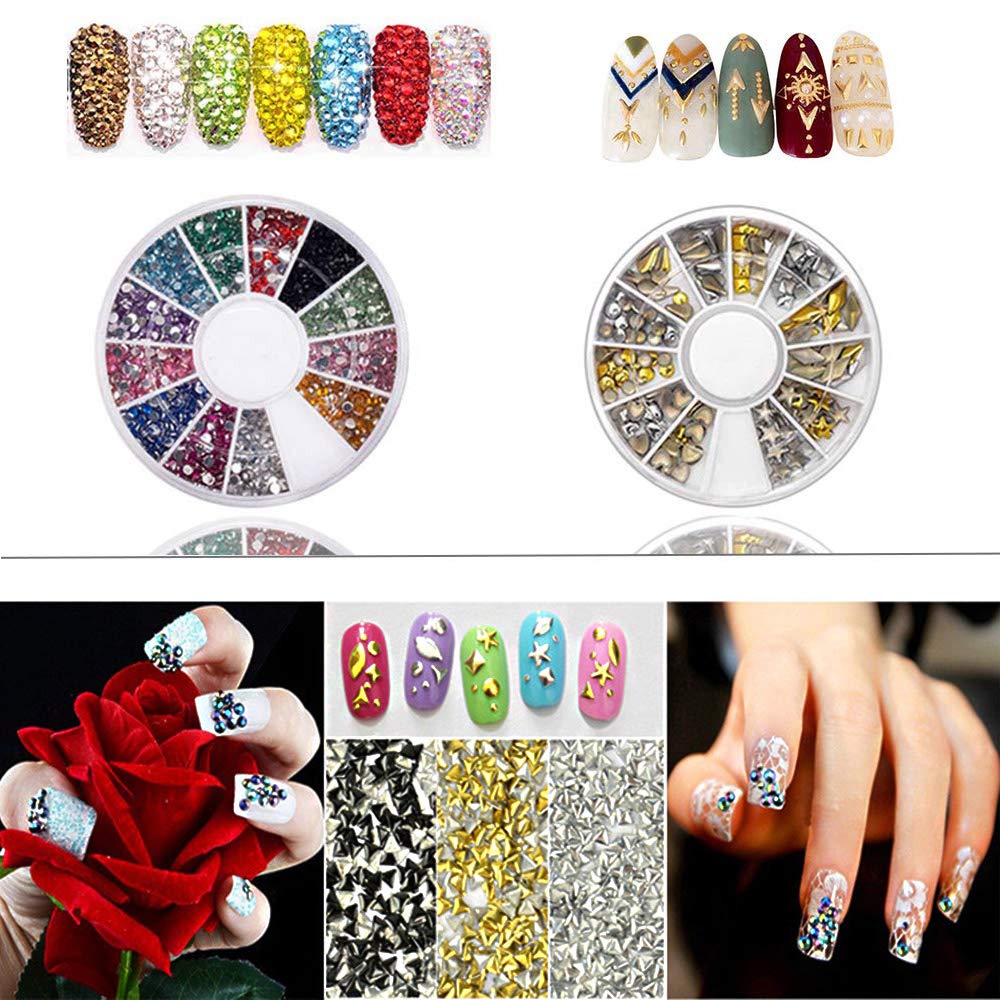 Kalolary Nail Art Tools Decoration Accessories, Nail Art Supplies with Nail Painting Dotting Brushes Pens, Nail Art Stickers, Color Rhinestones Rivet, Nail Foil Paillette Nail Glitters, Nail Striping : Beauty