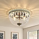 KAIQI 3 Lights French Empire K9 Crystal Flush Mount Chandelier Lighting Antique Ceiling Light Fixture for Dining Room Entranc