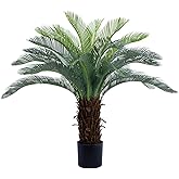 Bellacat 4ft UV Resistant Faux Sago Palm Tree with Natural & Lifelike Bark, 48in Super Full Artificial Cycad Tree with Realistic Leaves, for Home Office Patio Porch Front Door Decor.