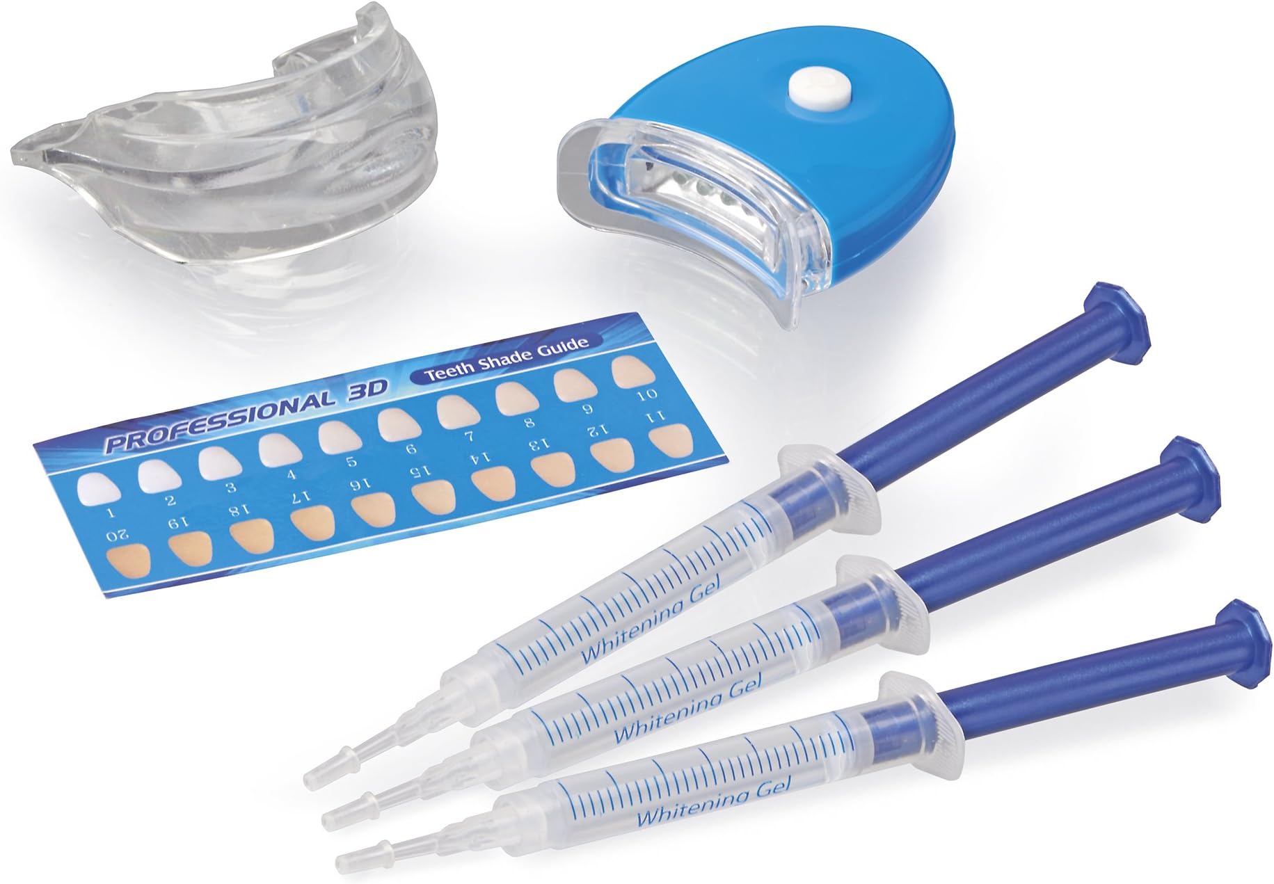 Ultra White Home Teeth Whitening Brightening and Cleaning Kit | Non Peroxide Tooth Stain Removal Mouth Tray and LED Light with Syringe Set