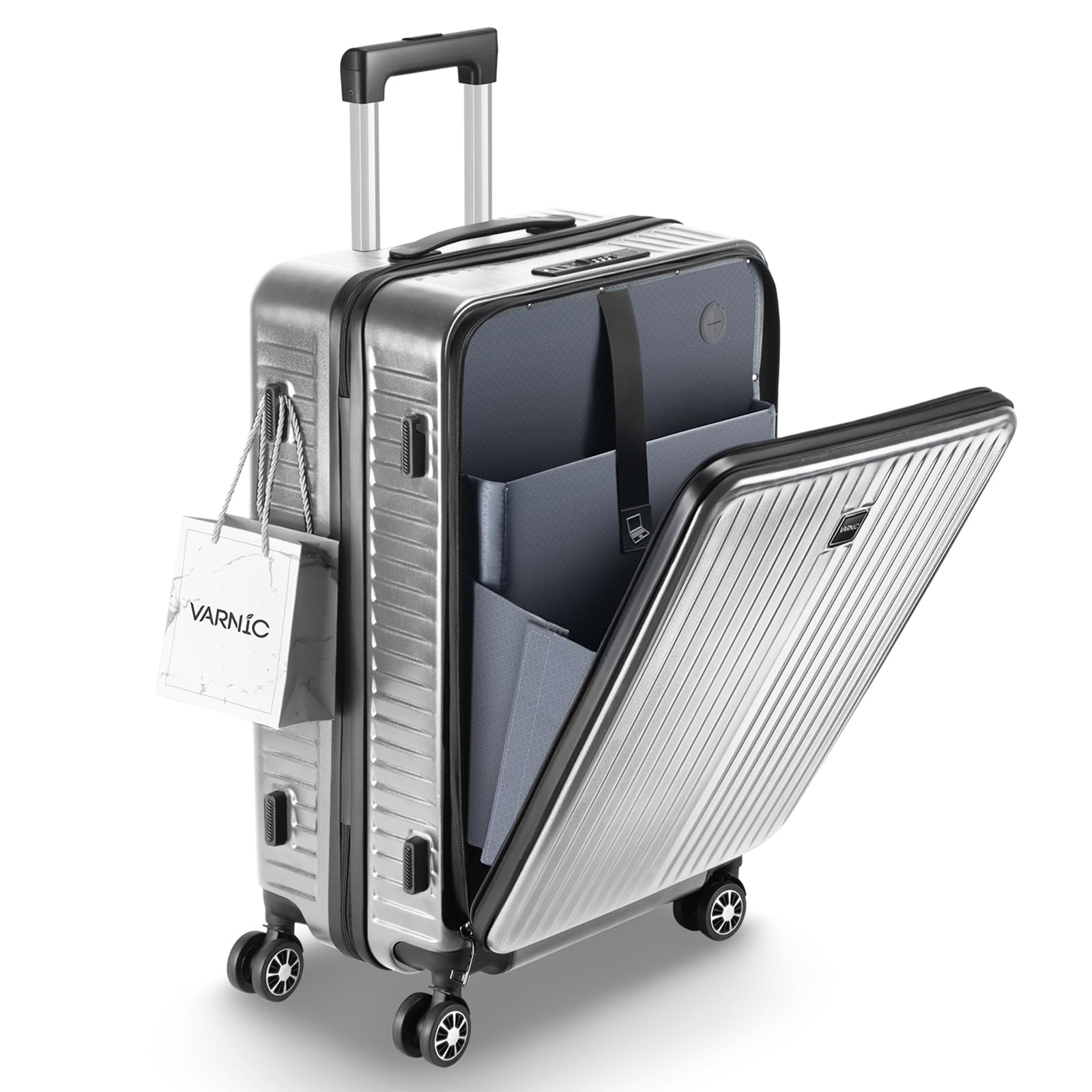 [VARNIC] スーツケース フロントオープン 多機能キャリーケース 超軽量 耐衝撃 前開き キャリーバッグ USBポート付き TSAダイヤル式ロック 360度回転 ダブルキャスター 振動軽減 軽量 旅行 ビジネス 出張 (シルバー, Sサイズ/機内持込（1-3泊）)商品画像